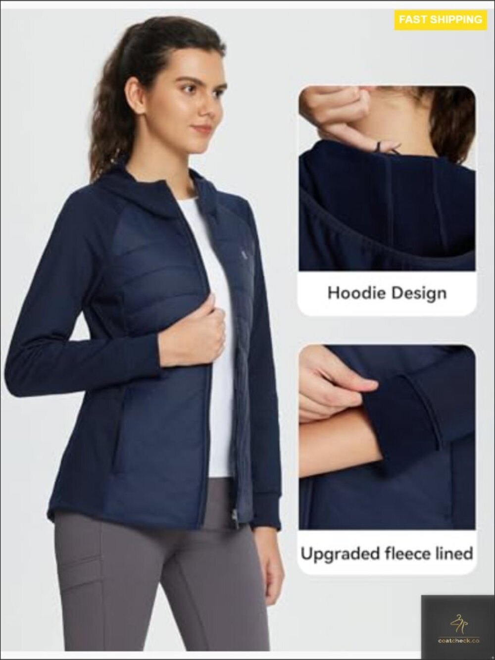 Women's Running Winter Jacket Hooded Lightweight Insulated Puffer Zip Pockets - Picture 5 of 6